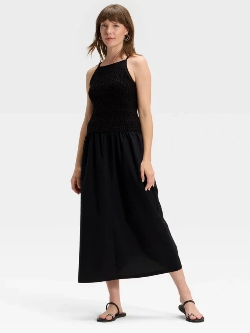 Crochet Top Black Spaghetti Strap Maxi Sundress